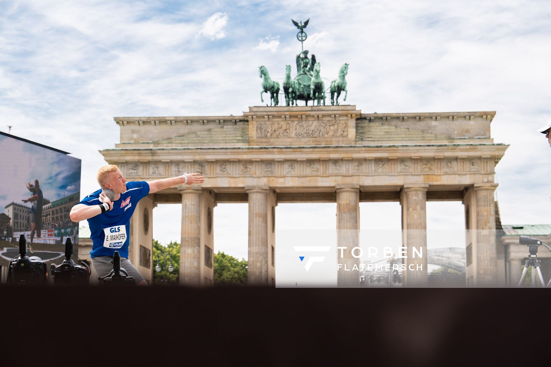 Eric Maihoefer (VfL Sindelfingen) beim Kugelstossen waehrend der deutschen Leichtathletik-Meisterschaften auf dem Pariser Platz am 24.06.2022 in Berlin